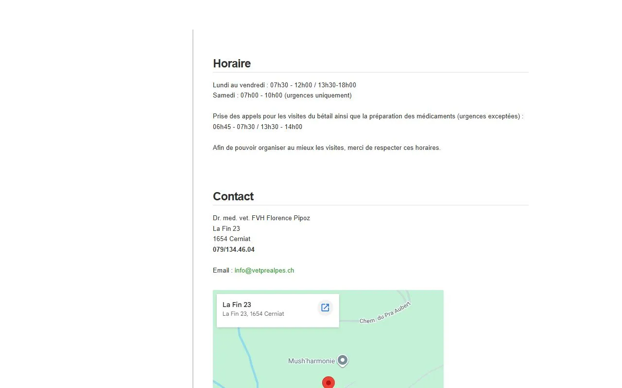 Cabinet vétérinaire des Préalpes Sàrl — Tierarzt in Cerniat, Freiburg. Bewertung 4.7/5.