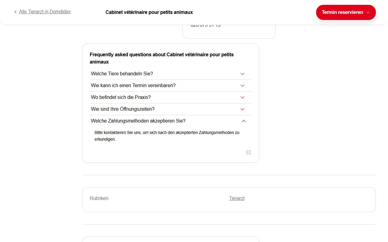 Cabinet vétérinaire pour petits animaux — Tierarzt in Domdidier, Freiburg. Bewertung 5.0/5.