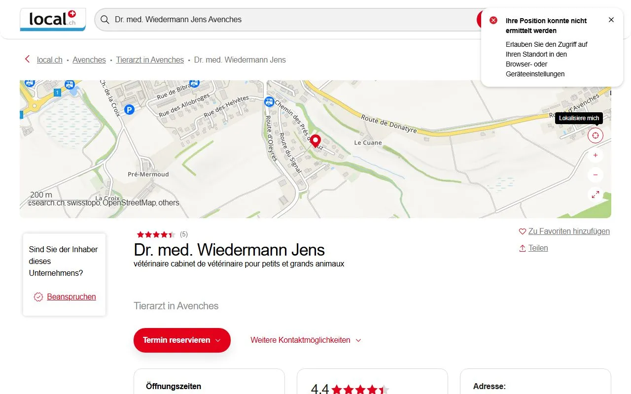 Dr. med. Wiedermann Jens — Tierarzt in Avenches, Waadt. Bewertung 4.8/5.