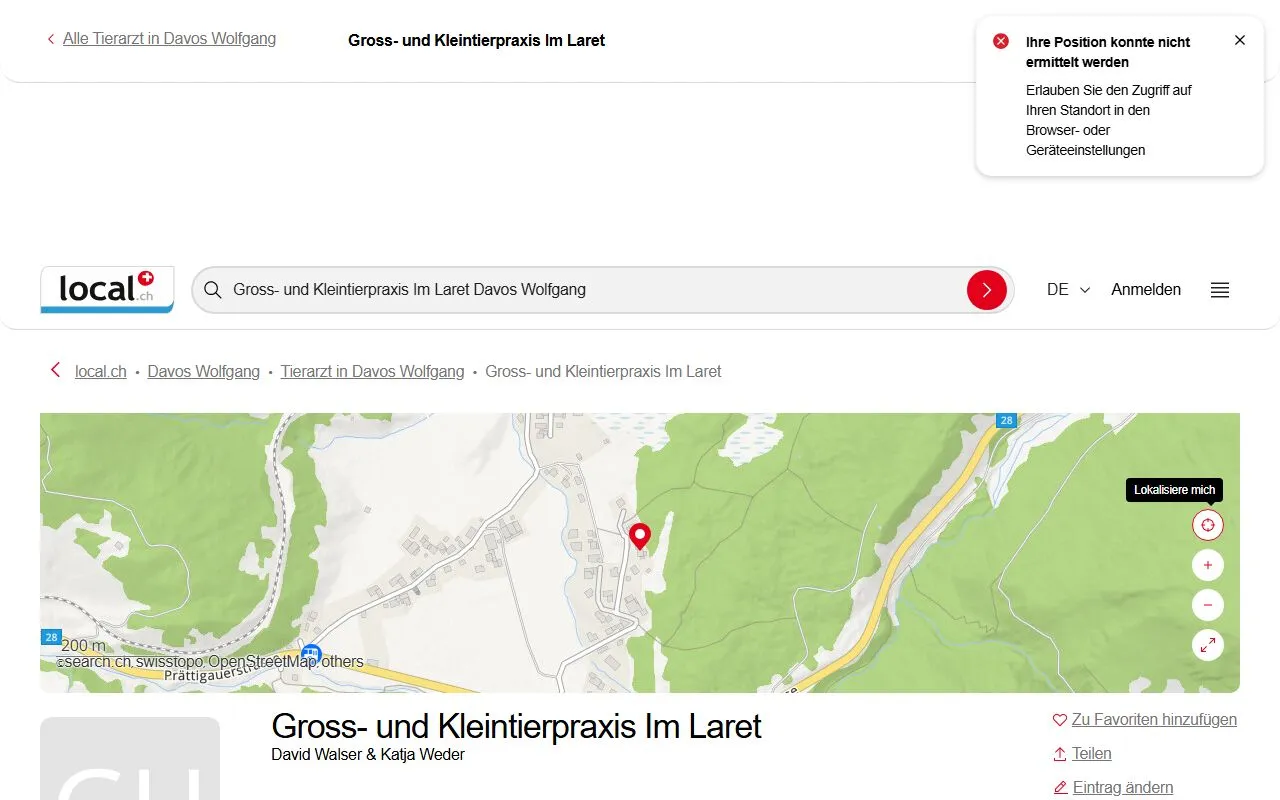 Gross- und Kleintierpraxis Im Laret — Tierarzt in Davos, Graubünden. Bewertung 5.0/5.
