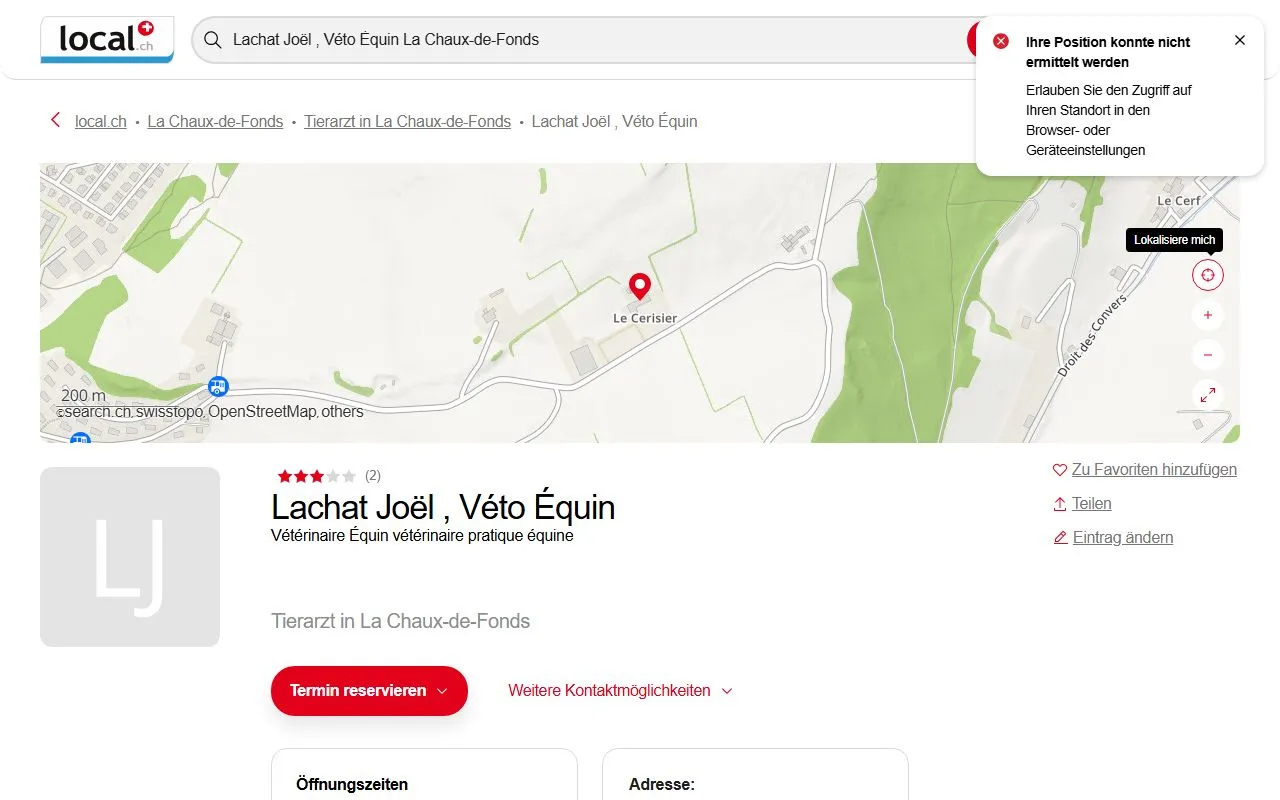 Lachat Joël , Véto Équin — Tierarzt in La Chaux-de-Fonds, Neuenburg. Bewertung 4.8/5.