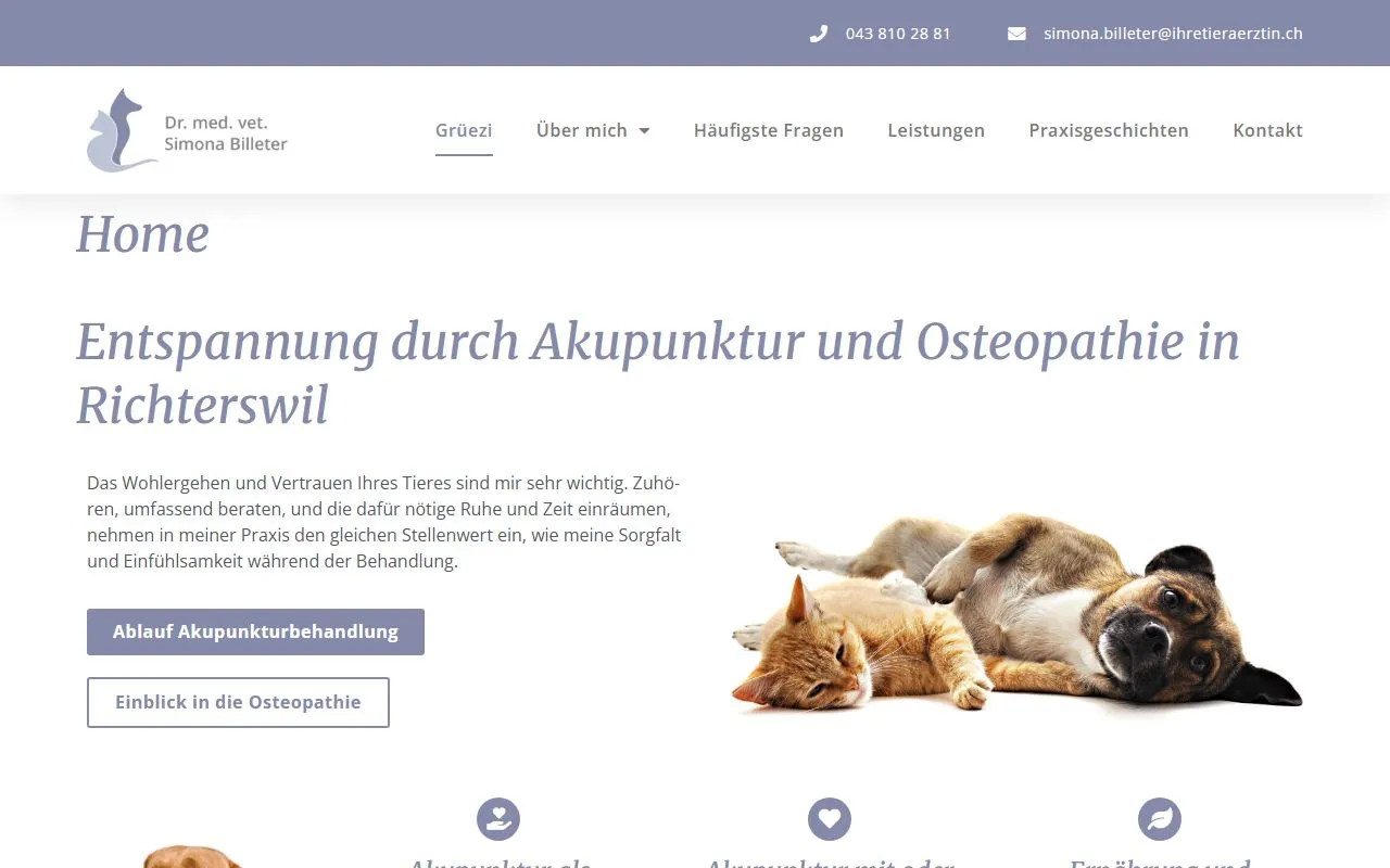 Dr. med. vet Simona Billeter – Akupunktur und Osteopathie für Kleintiere — Tierdienste in Richterswil, Zürich. Bewertung 5.0/5.