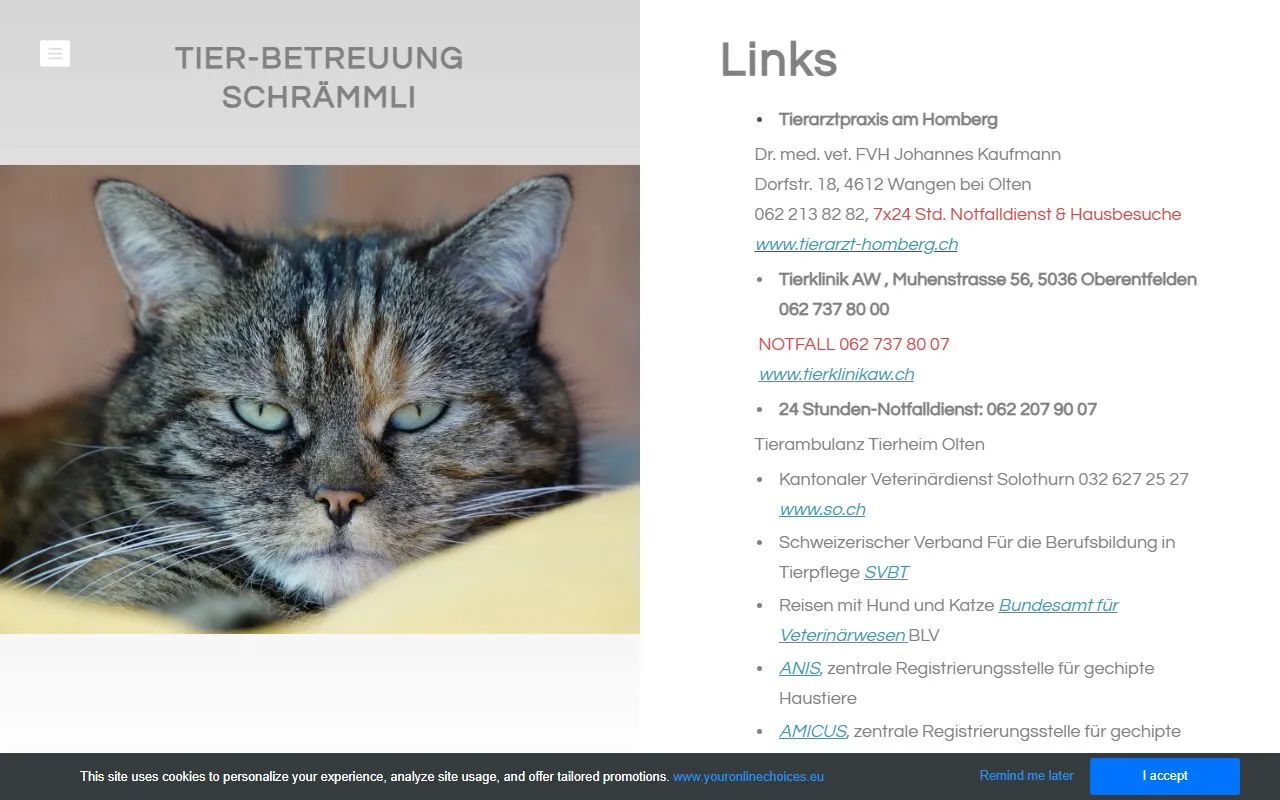 Tier-Betreuung Schrämmli — Tierheim in Wangen bei Olten, Solothurn. Bewertung 5.0/5.