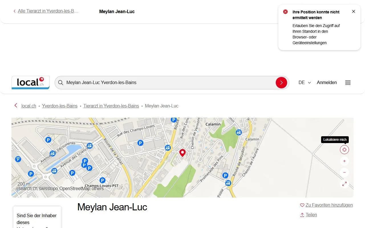 Meylan Jean-Luc — Tierarzt in Yverdon-les-Bains, Waadt. Bewertung 1.0/5.