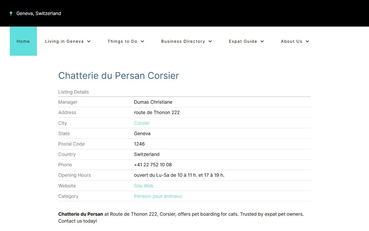 Chatterie du Persan — Katzenpension in Corsier, Genf. Bewertung 3.3/5.