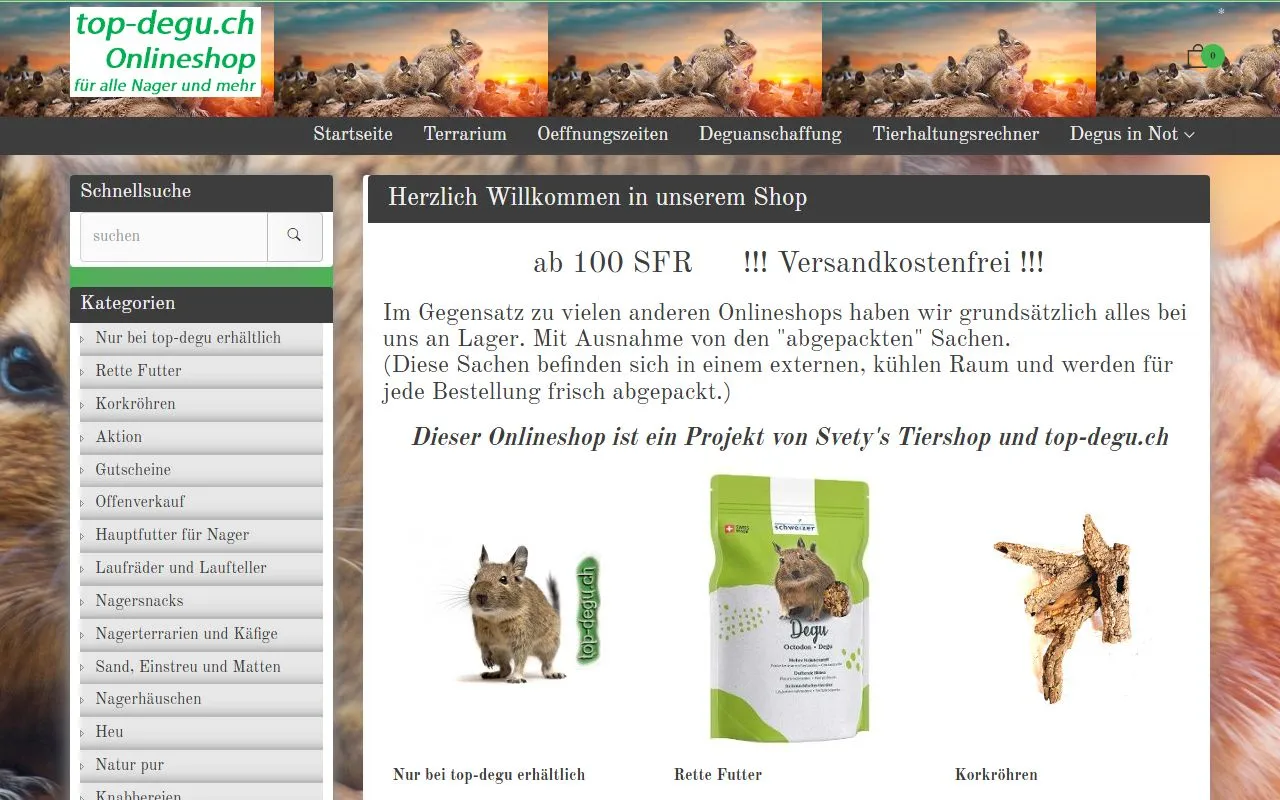Svety S Tiershop Top Degu Ch — Zoofachhandel in Schötz, Luzern. 