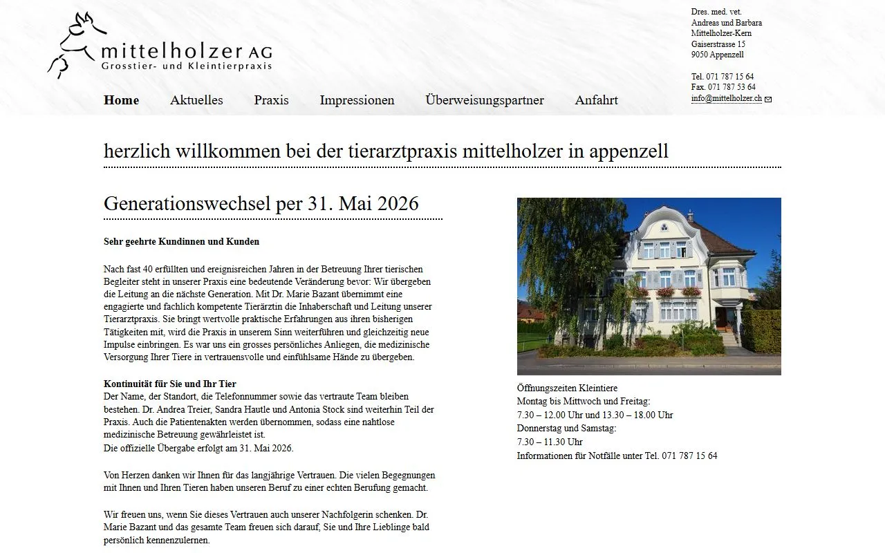 Tierarztpraxis Mittelholzer AG — Tierarzt in Appenzell, Appenzell Innerrhoden. Bewertung 4.9/5.