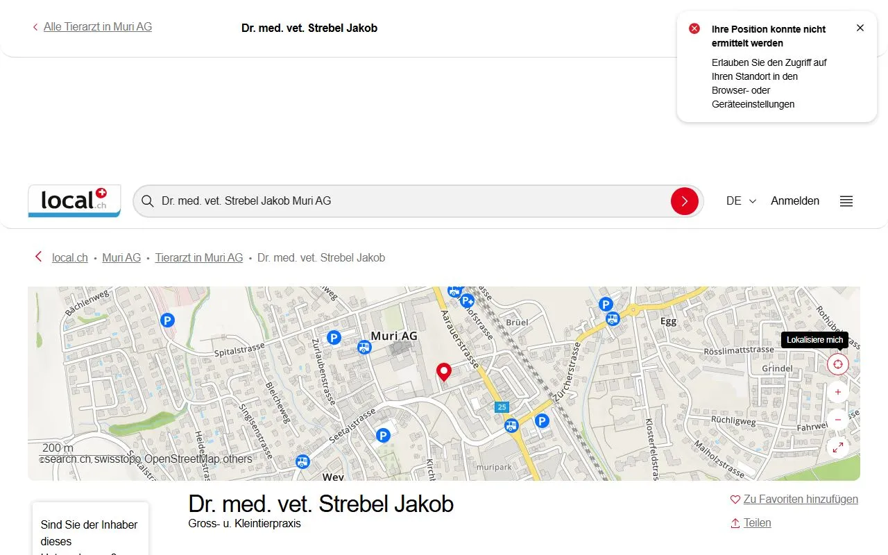 Dr. med. vet. Strebel Jakob — Tierarzt in Muri, Aargau. Bewertung 4.6/5.